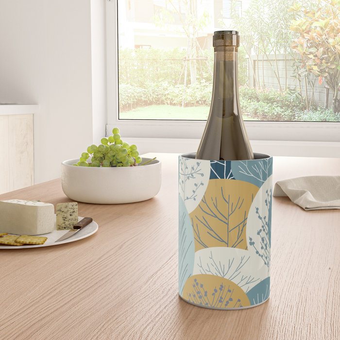 Forest Woodland Trees, Blue, Teal and Yellow, Floral Prints Wine Chiller Gallery Image 4