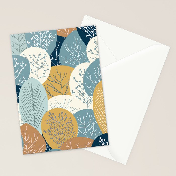 Forest Woodland Trees, Blue, Teal and Yellow, Floral Prints Stationery Card Gallery Image 2