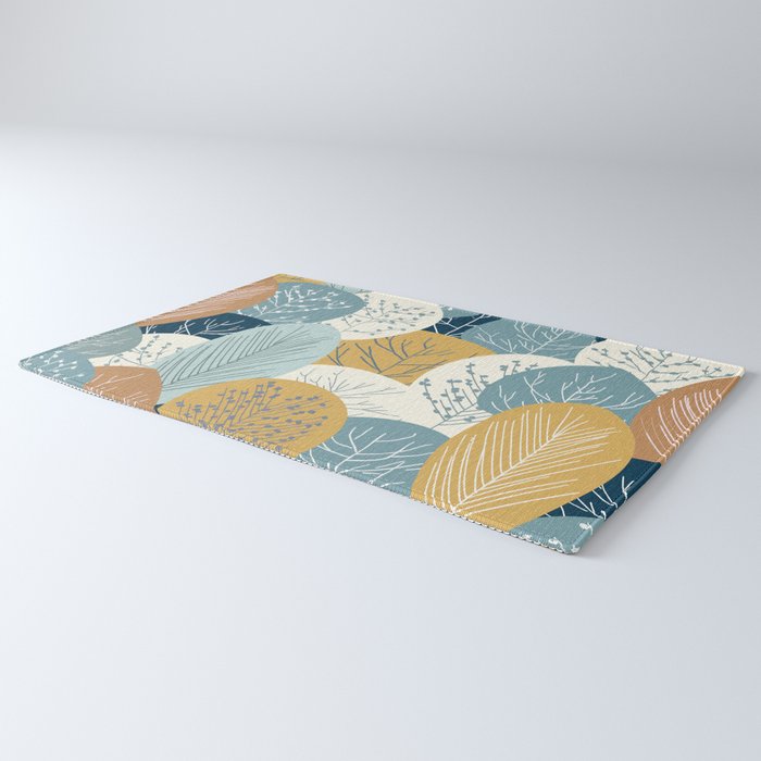 Forest Woodland Trees, Blue, Teal and Yellow, Floral Prints Rug Gallery Image 3