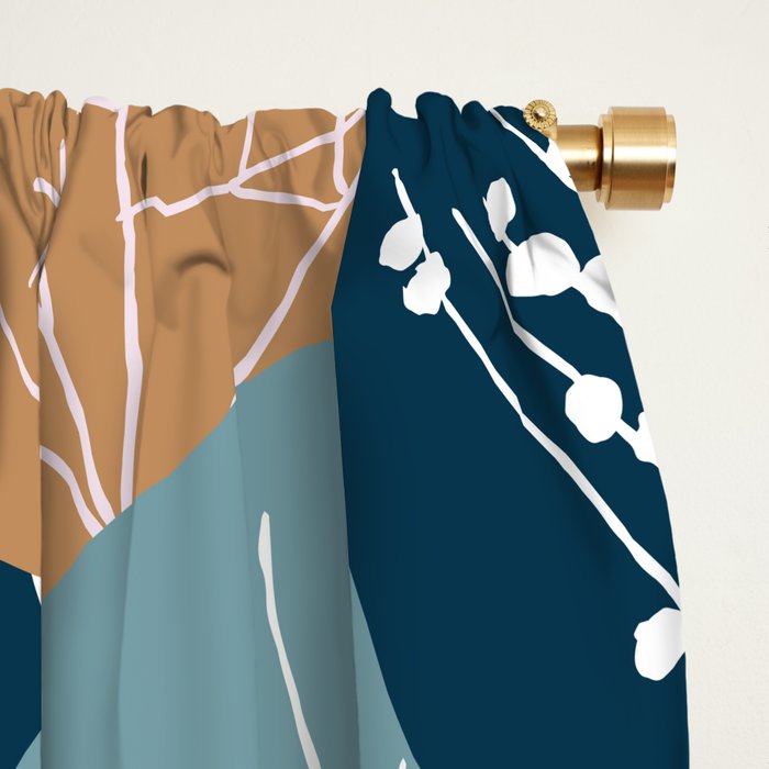 Forest Woodland Trees, Blue, Teal and Yellow, Floral Prints Window Curtain Gallery Image 2