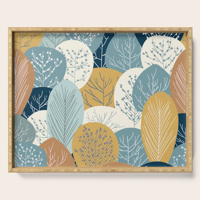 Forest Woodland Trees, Blue, Teal and Yellow, Floral Prints Serving Tray Gallery Image 1