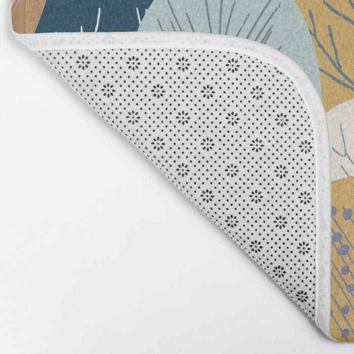 Forest Woodland Trees, Blue, Teal and Yellow, Floral Prints Bath Mat Gallery Image 2