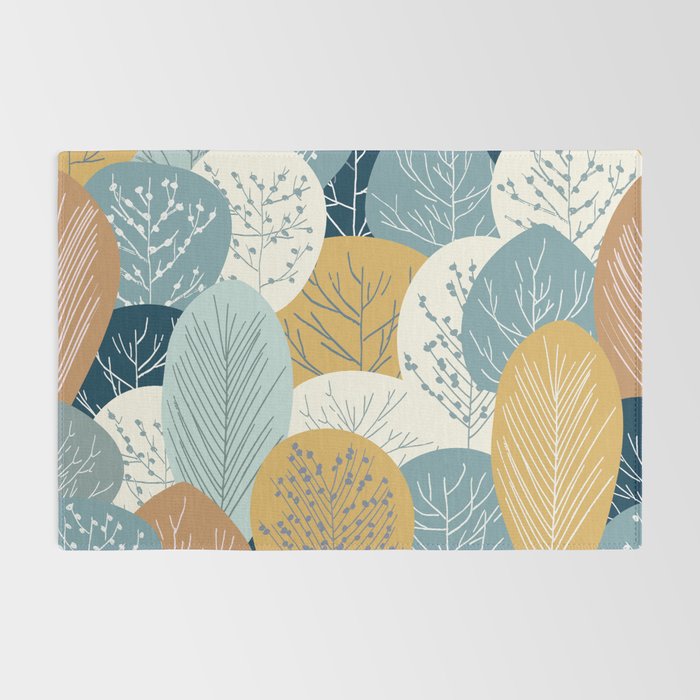 Forest Woodland Trees, Blue, Teal and Yellow, Floral Prints Rug Gallery Image 2
