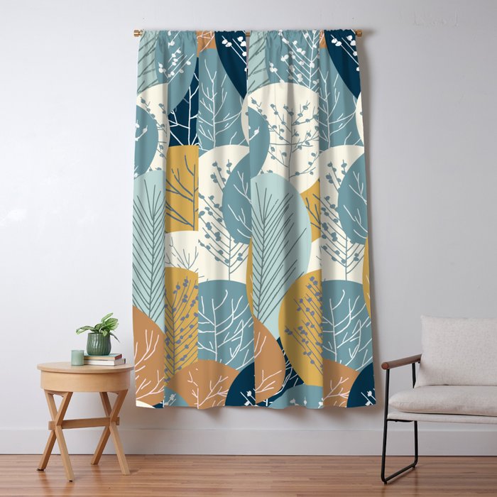 Forest Woodland Trees, Blue, Teal and Yellow, Floral Prints Window Curtain Gallery Image 1