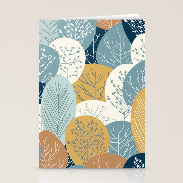 Forest Woodland Trees, Blue, Teal and Yellow, Floral Prints Stationery Card Gallery Image 1