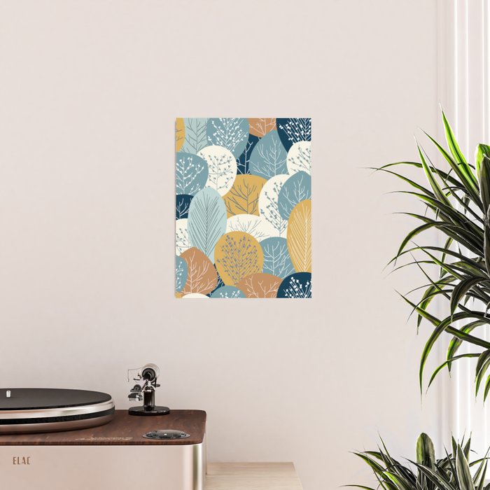Forest Woodland Trees, Blue, Teal and Yellow, Floral Prints Poster Gallery Image 2