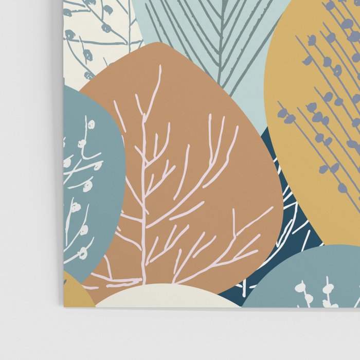 Forest Woodland Trees, Blue, Teal and Yellow, Floral Prints Poster Gallery Image 3