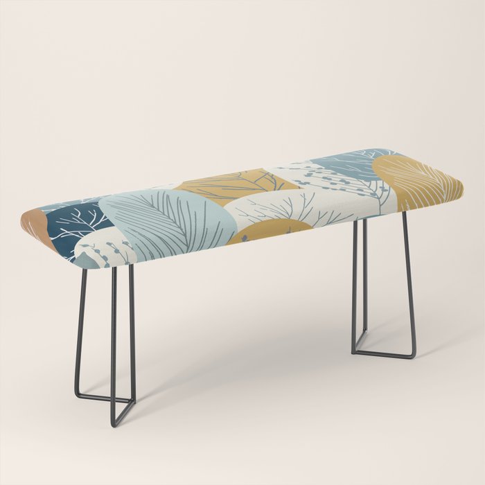 Forest Woodland Trees, Blue, Teal and Yellow, Floral Prints Bench Gallery Image 1