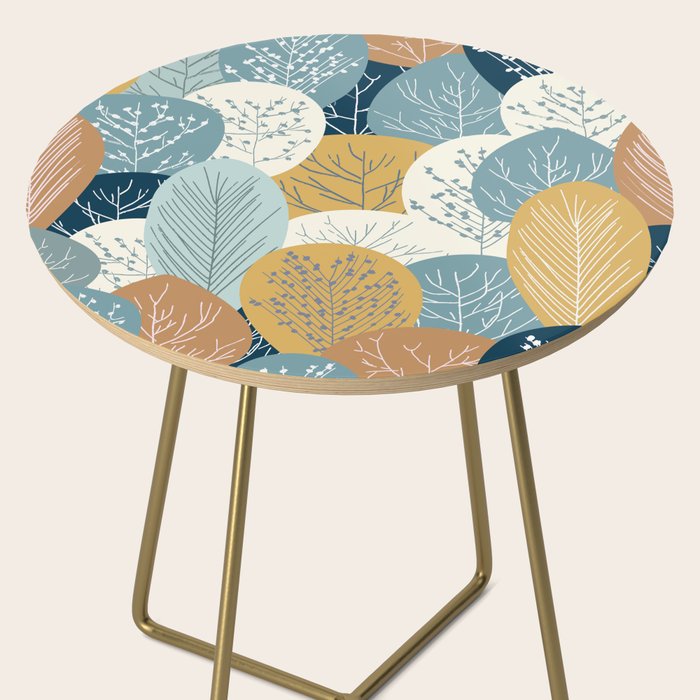 Forest Woodland Trees, Blue, Teal and Yellow, Floral Prints Side Table Gallery Image 2