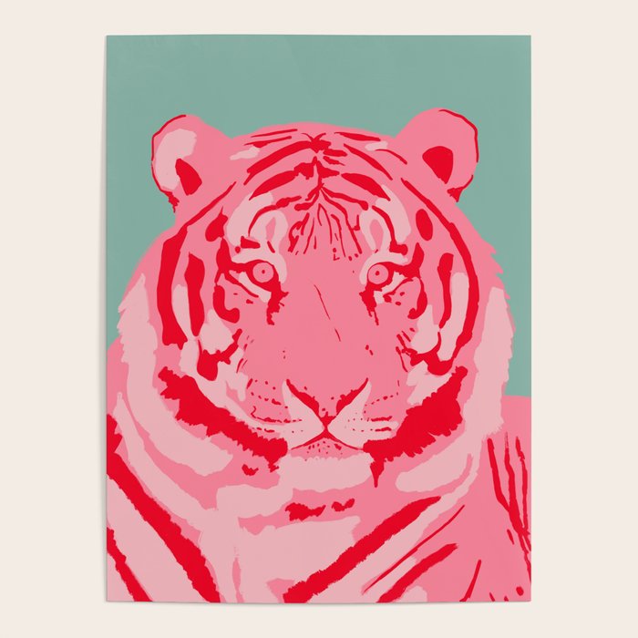 Tiger Pink & Teal Poster Gallery Image 1