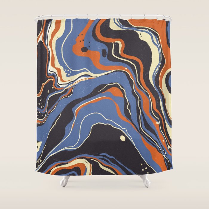 Retro marble in blue Shower Curtain Gallery Image 1