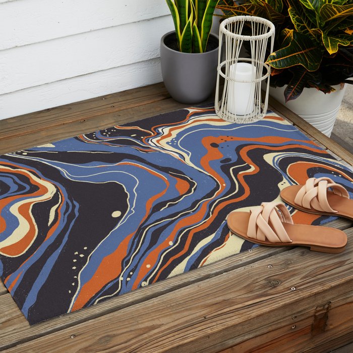 Retro marble in blue Outdoor Rug Gallery Image 2