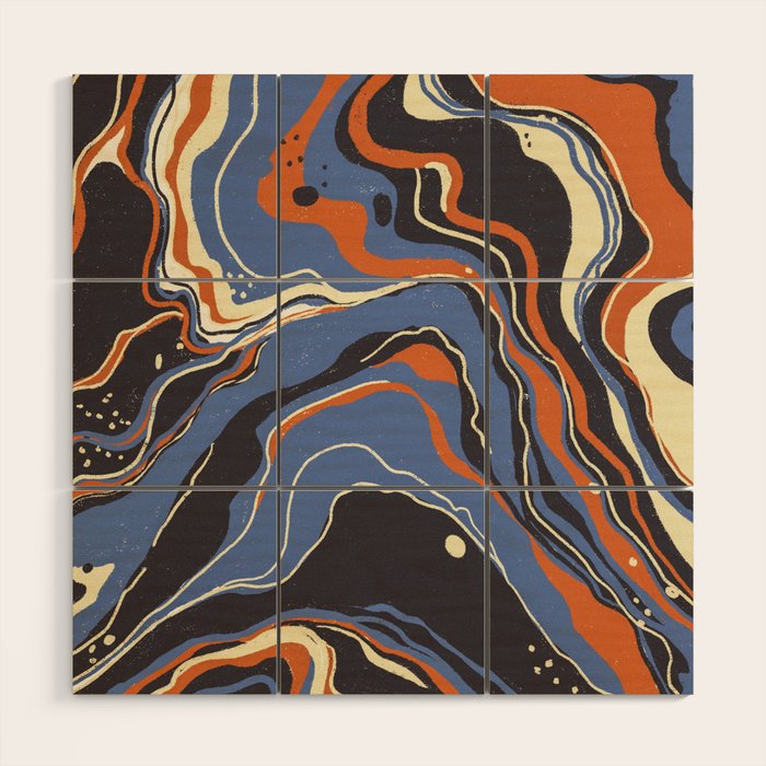 Retro marble in blue Wood Wall Art Gallery Image 1