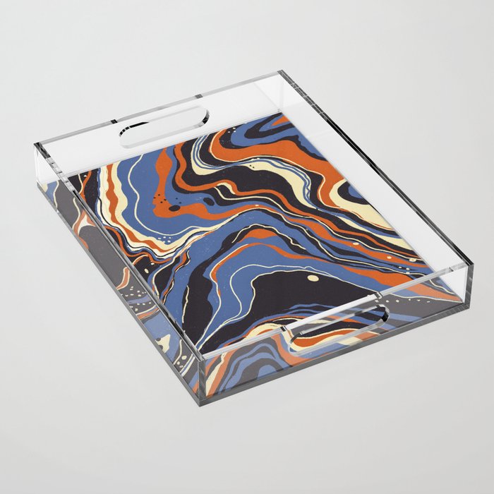 Retro marble in blue Acrylic Tray Gallery Image 1