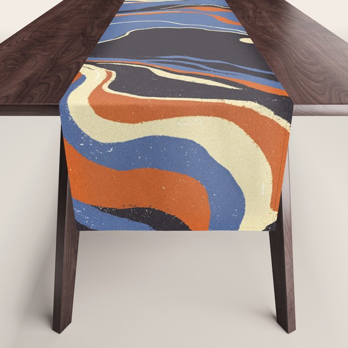 Retro marble in blue Table Runner Gallery Image 1