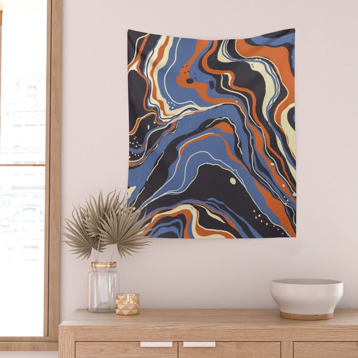 Retro marble in blue Wall Tapestry Gallery Image 2
