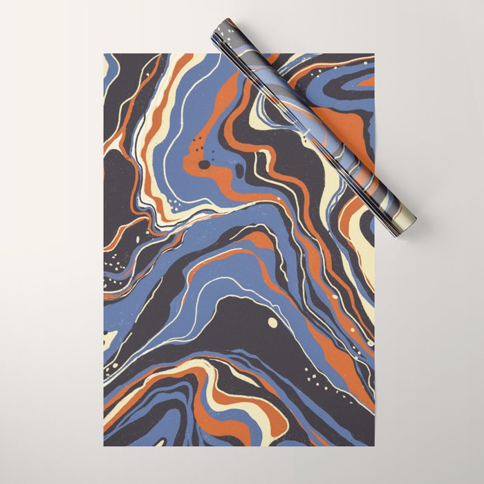 Retro marble in blue Wrapping Paper Gallery Image 1