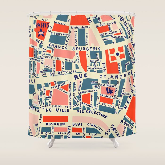 paris map blue Shower Curtain Gallery Image 1