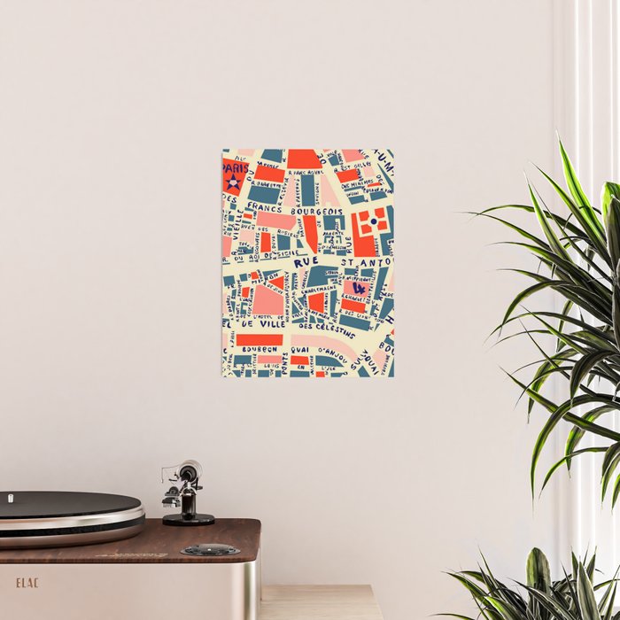 paris map blue Poster Gallery Image 2