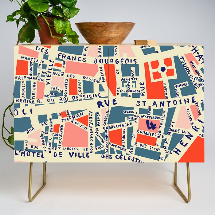 paris map blue Credenza Gallery Image 1