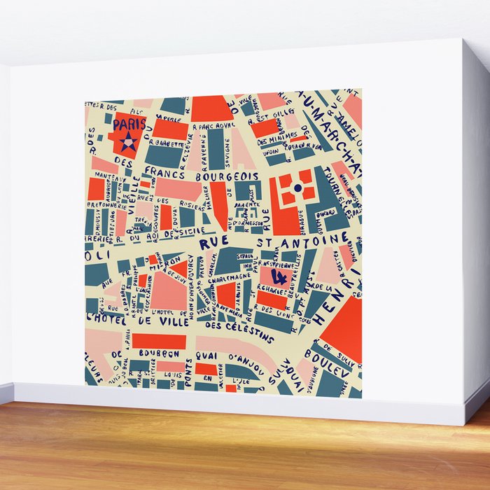paris map blue Wall Mural Gallery Image 2