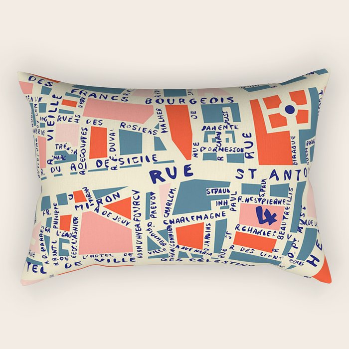 paris map blue Rectangular Pillow Gallery Image 1