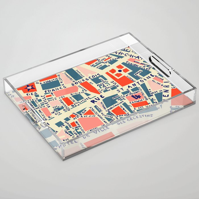 paris map blue Acrylic Tray Gallery Image 1