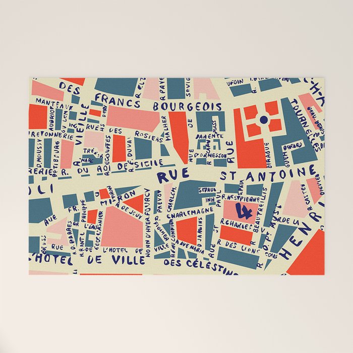 paris map blue Welcome Mat Gallery Image 1