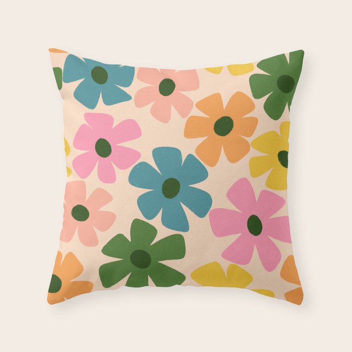 Retro Flower - Big Daisy Cream background Throw Pillow Gallery Image 1