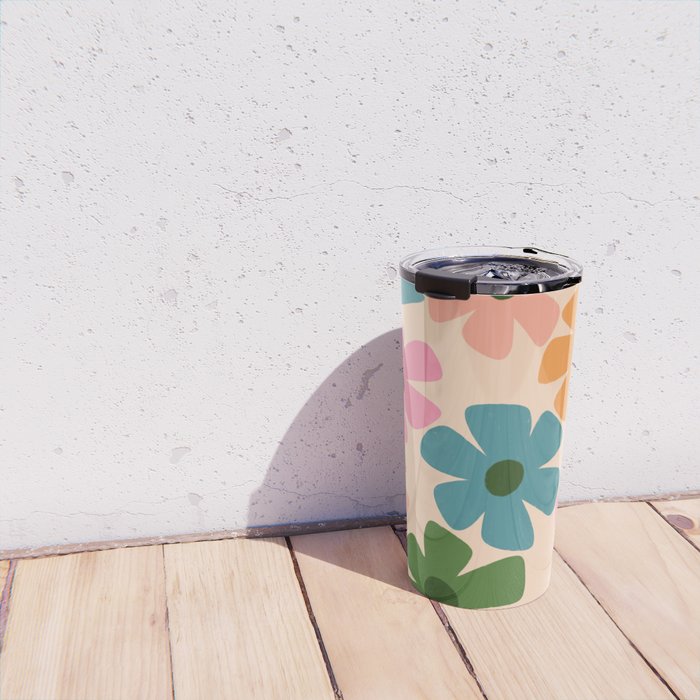 Retro Flower - Big Daisy Cream background Travel Mug Gallery Image 4