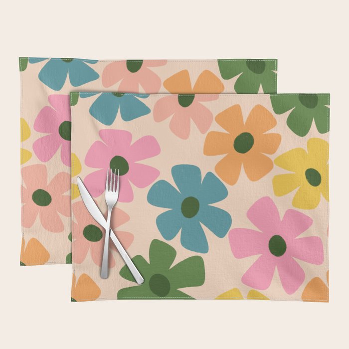 Retro Flower - Big Daisy Cream background Placemat Gallery Image 1