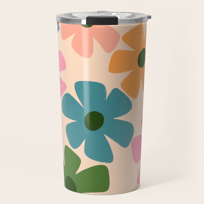 Retro Flower - Big Daisy Cream background Travel Mug Gallery Image 1