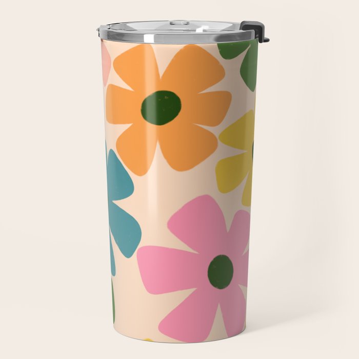 Retro Flower - Big Daisy Cream background Travel Mug Gallery Image 2
