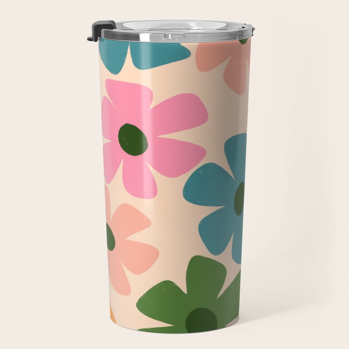 Retro Flower - Big Daisy Cream background Travel Mug Gallery Image 3