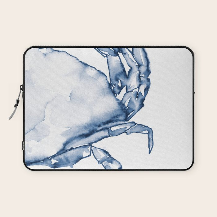 Coastal Crab in Watercolor, Navy Blue (Right Half in Set) Laptop Sleeve Gallery Image 1