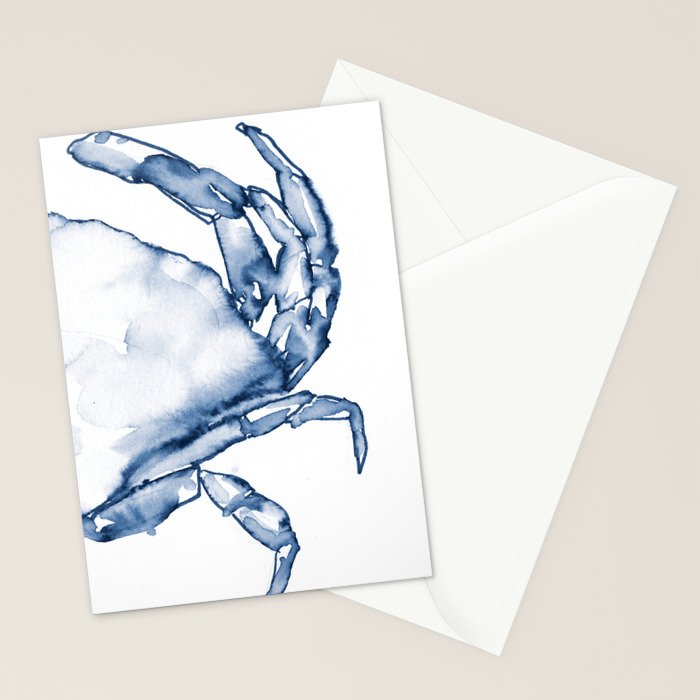 Coastal Crab in Watercolor, Navy Blue (Right Half in Set) Stationery Card Gallery Image 2