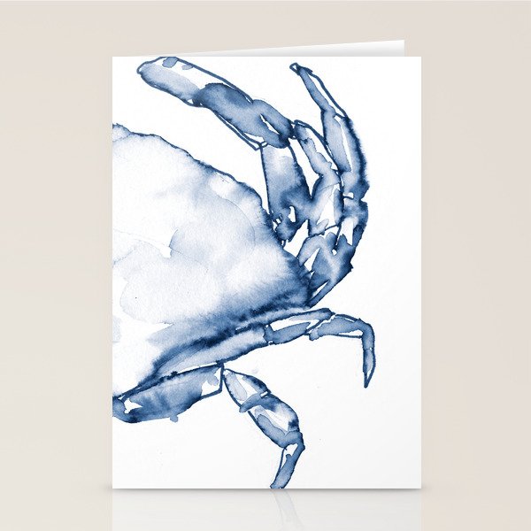 Coastal Crab in Watercolor, Navy Blue (Right Half in Set) Stationery Card Gallery Image 2