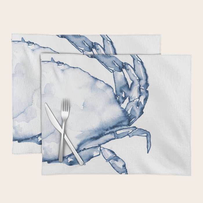 Coastal Crab in Watercolor, Navy Blue (Right Half in Set) Placemat Gallery Image 1