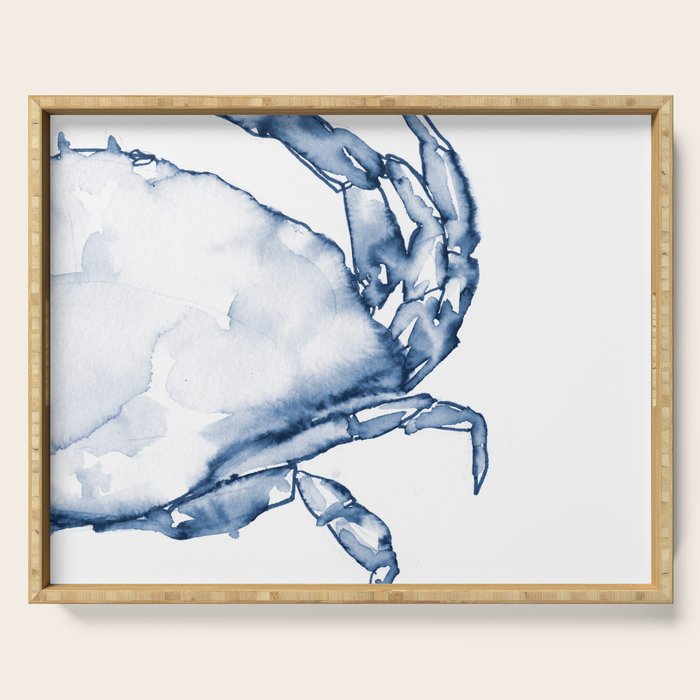 Coastal Crab in Watercolor, Navy Blue (Right Half in Set) Serving Tray Gallery Image 1