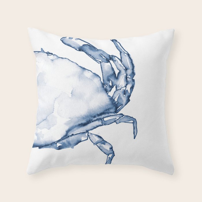 Coastal Crab in Watercolor, Navy Blue (Right Half in Set) Throw Pillow Gallery Image 6