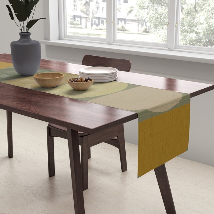 mid century geometric abstract green Table Runner Gallery Image 2