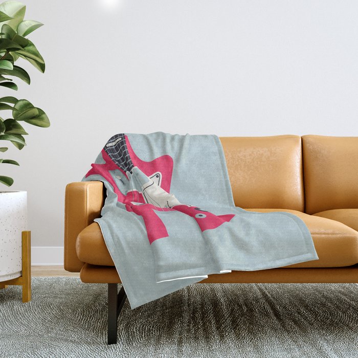 Retro 60s Surf Rock Electric Guitar - Slate Throw Blanket Gallery Image 1