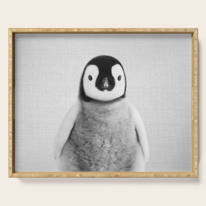 Baby Penguin - Black & White Serving Tray Gallery Image 1