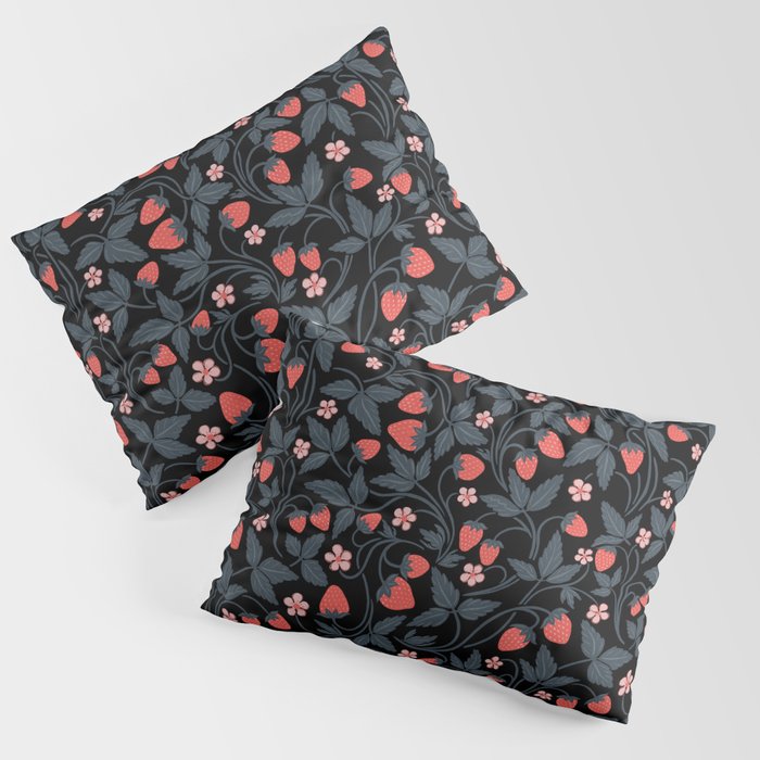 Strawberries - red and slate on black Pillow Sham Gallery Image 3