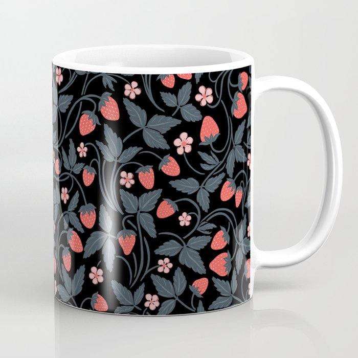 Strawberries - red and slate on black Coffee Mug Gallery Image 1