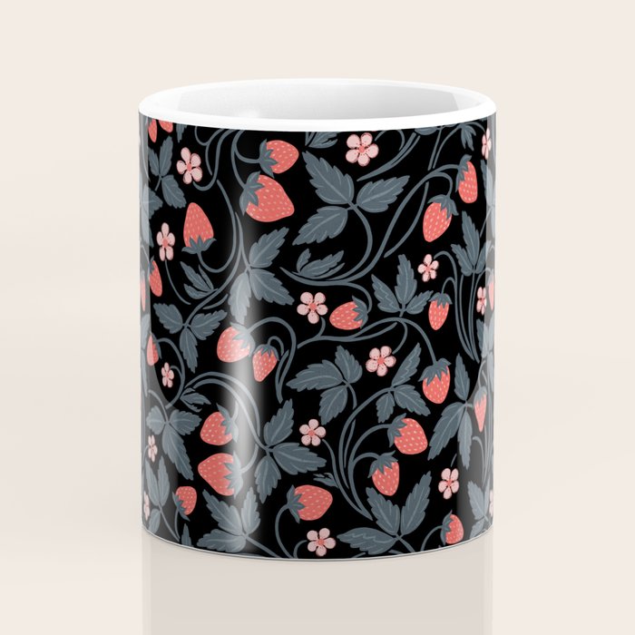 Strawberries - red and slate on black Coffee Mug Gallery Image 4