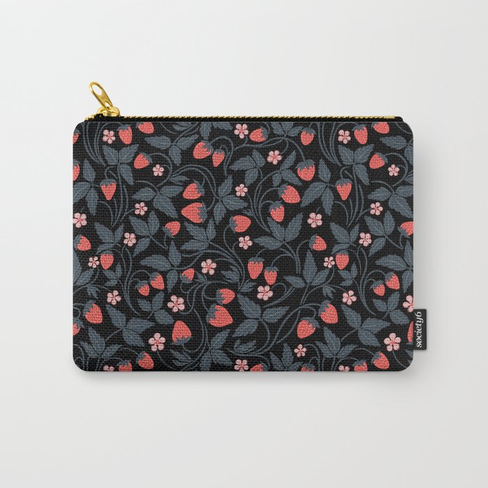 Strawberries - red and slate on black Carry All Pouch Gallery Image 1