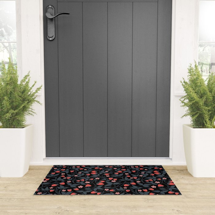 Strawberries - red and slate on black Welcome Mat Gallery Image 3