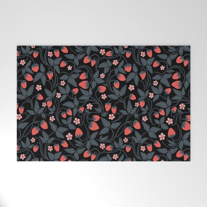Strawberries - red and slate on black Welcome Mat Gallery Image 1