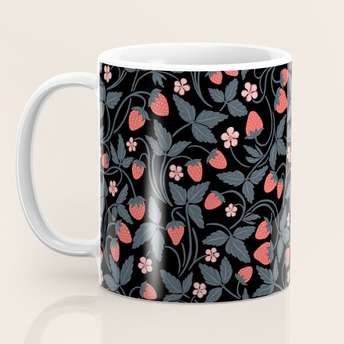 Strawberries - red and slate on black Coffee Mug Gallery Image 3